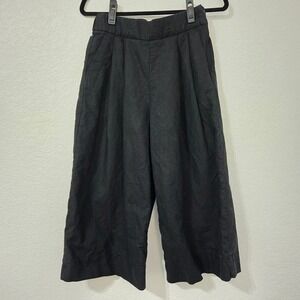 GAP 4 Black Wide Leg Linen Cropped Pants Casual Goucho Elastic Waist‎ Trousers